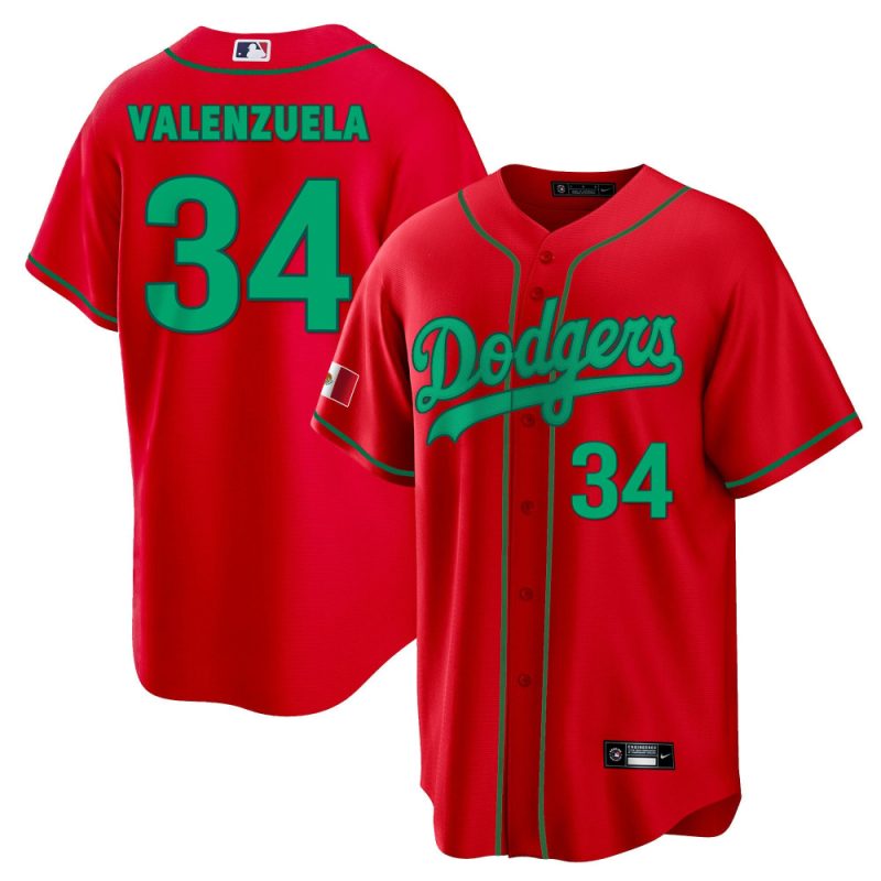 fernando valenzuela 34 los angeles dodgers mexico baseball men jersey red