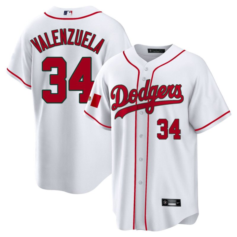 fernando valenzuela 34 los angeles dodgers mexico baseball men jersey white