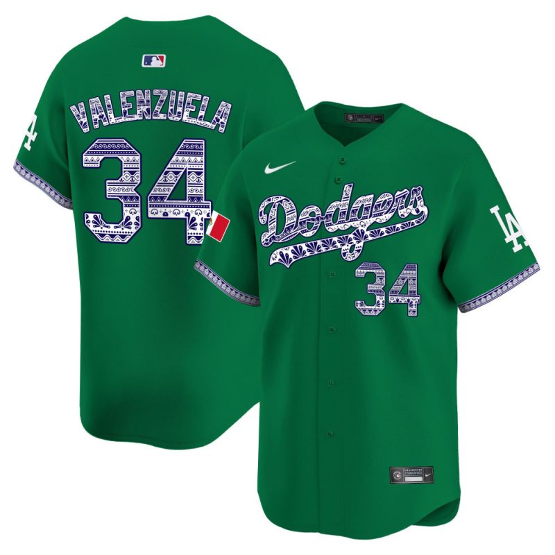 fernando valenzuela 34 los angeles dodgers mexico men jersey green