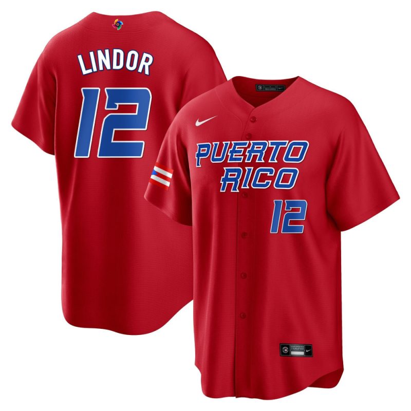 francisco lindor 12 puerto rico 2023 world baseball classic baseball men jersey red