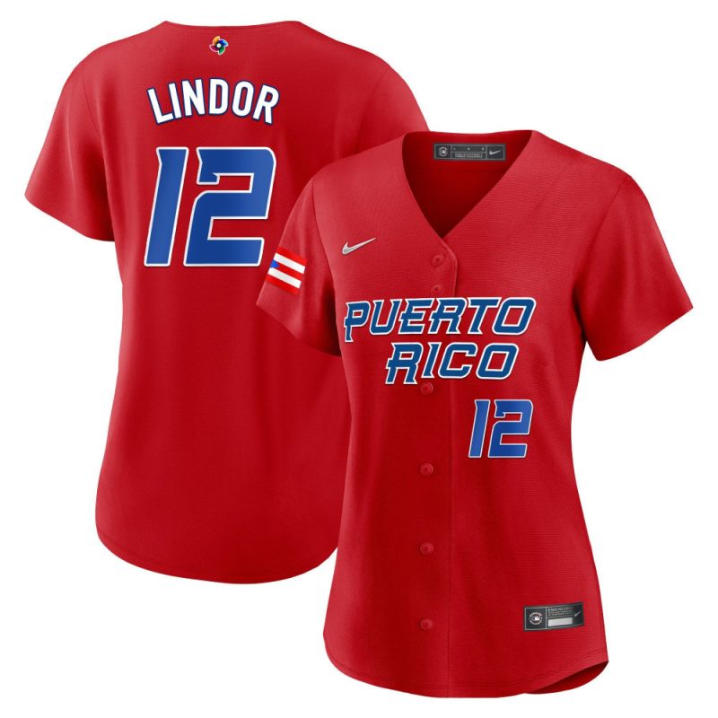 francisco lindor 12 puerto rico 2023 world baseball classic baseball women jersey red