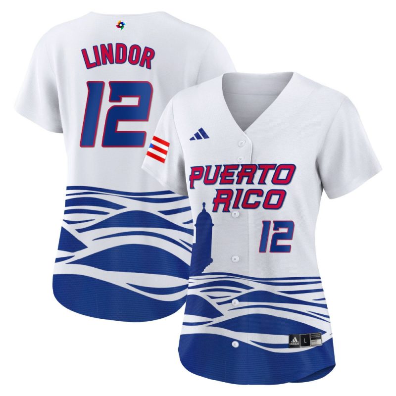 francisco lindor 12 puerto rico 2023 world baseball classic baseball women jersey white