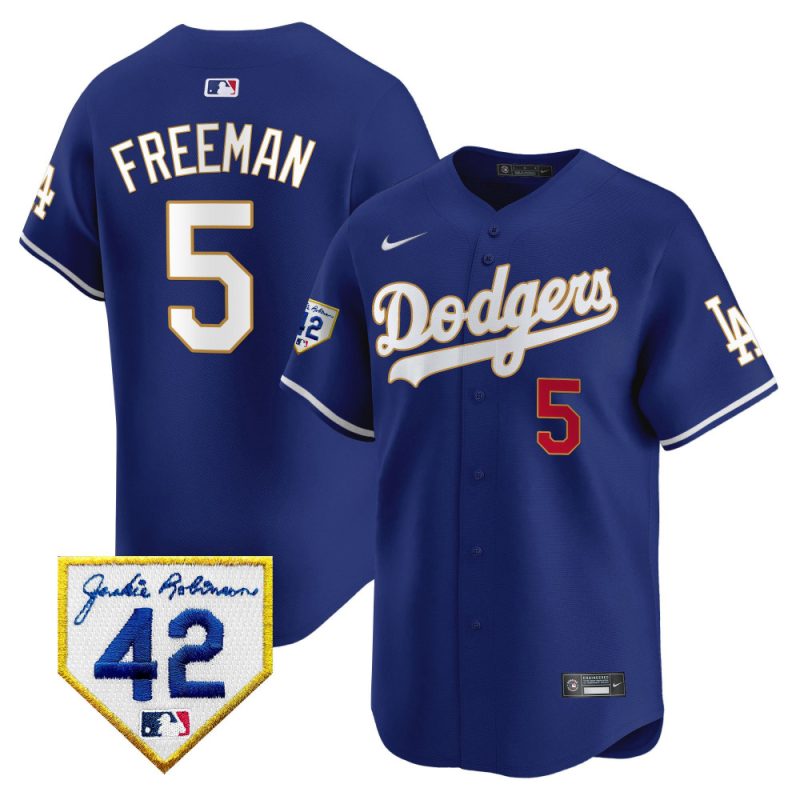 freddie freeman 5 los angeles dodgers 2024 jackie robinson patch men jersey royal