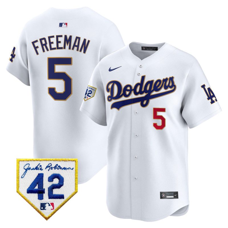 freddie freeman 5 los angeles dodgers 2024 jackie robinson patch men jersey white