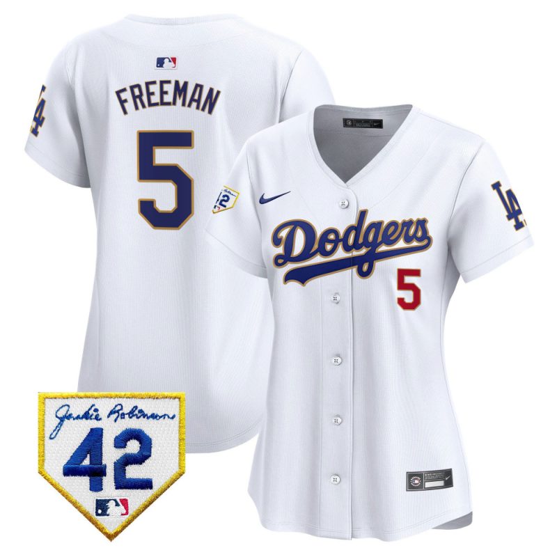 freddie freeman 5 los angeles dodgers 2024 jackie robinson patch women jersey white