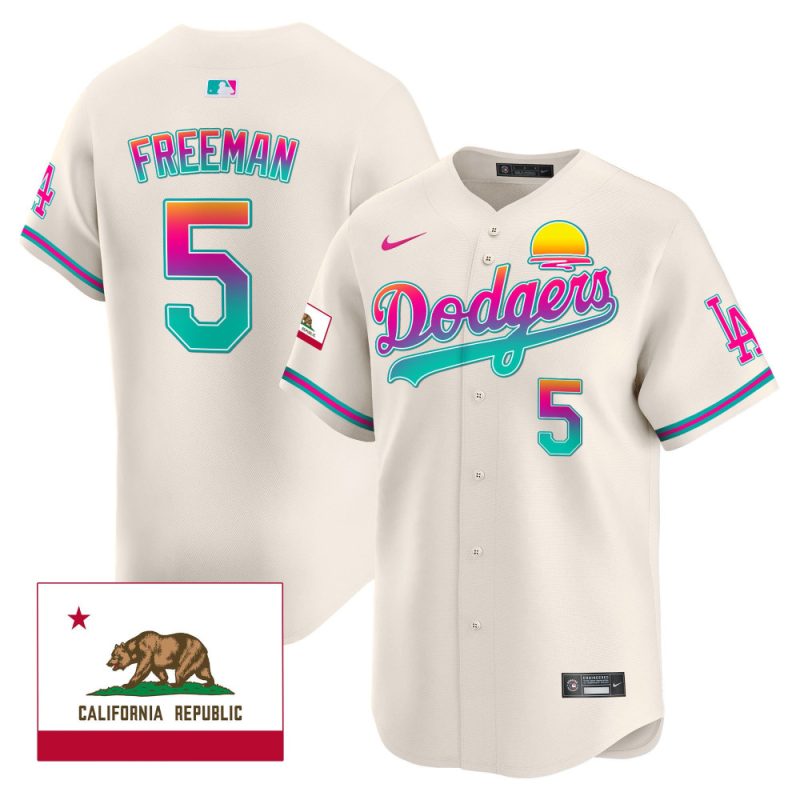 freddie freeman 5 los angeles dodgers 2024 los angeles city style california republic patch men jersey cream