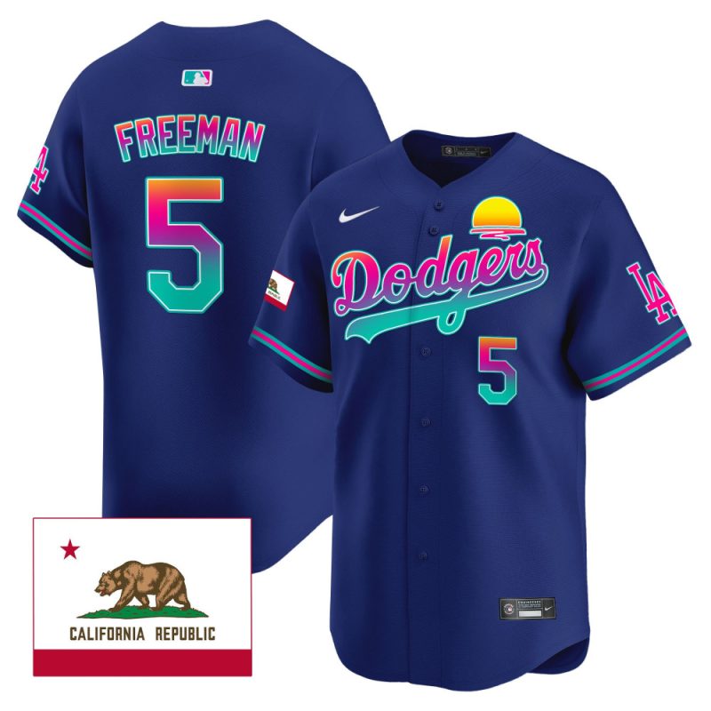 freddie freeman 5 los angeles dodgers 2024 los angeles city style california republic patch men jersey royal