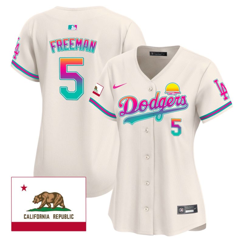 freddie freeman 5 los angeles dodgers 2024 los angeles city style california republic patch women jersey cream