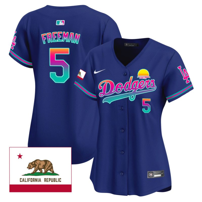 freddie freeman 5 los angeles dodgers 2024 los angeles city style california republic patch women jersey royal