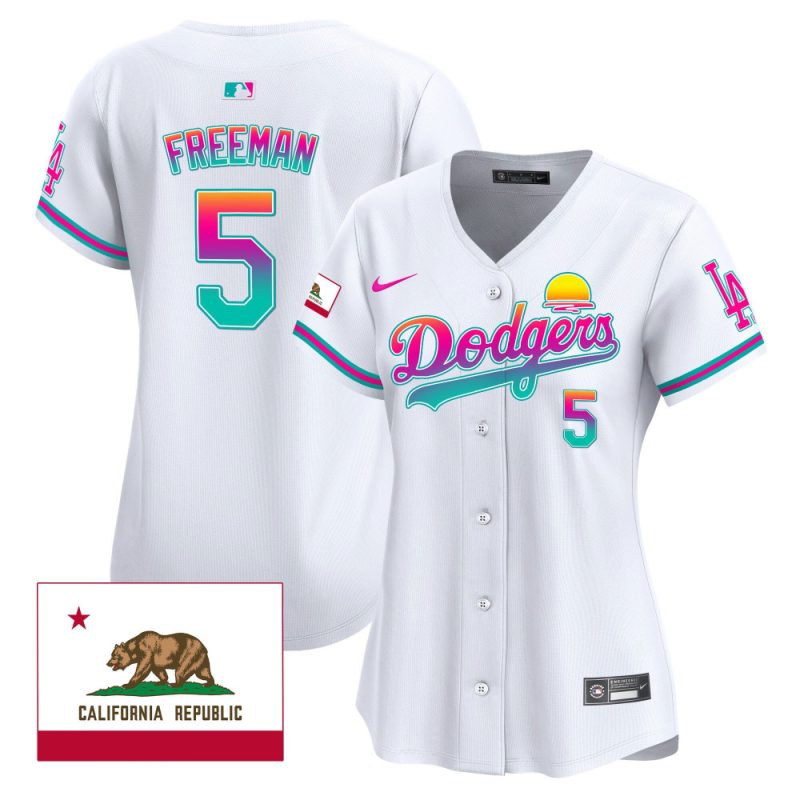 freddie freeman 5 los angeles dodgers 2024 los angeles city style california republic patch women jersey white