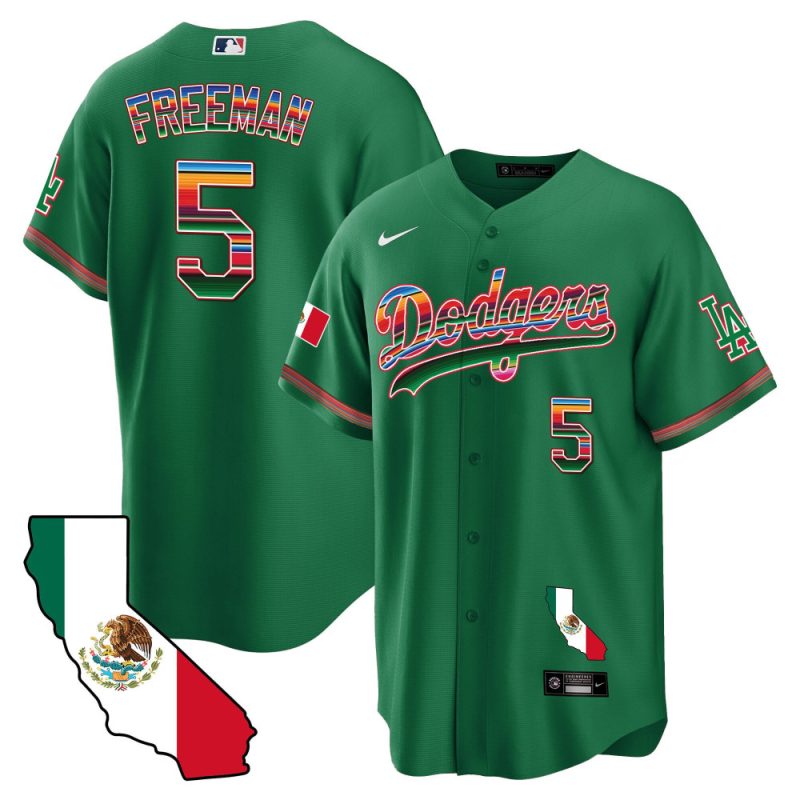 freddie freeman 5 los angeles dodgers mexico california map baseball men jersey green