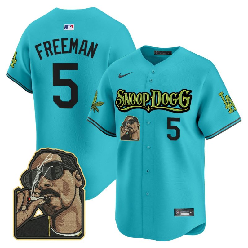 freddie freeman 5 los angeles dodgers snoop dogg men jersey aqua