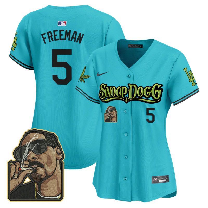 freddie freeman 5 los angeles dodgers snoop dogg women jersey aqua