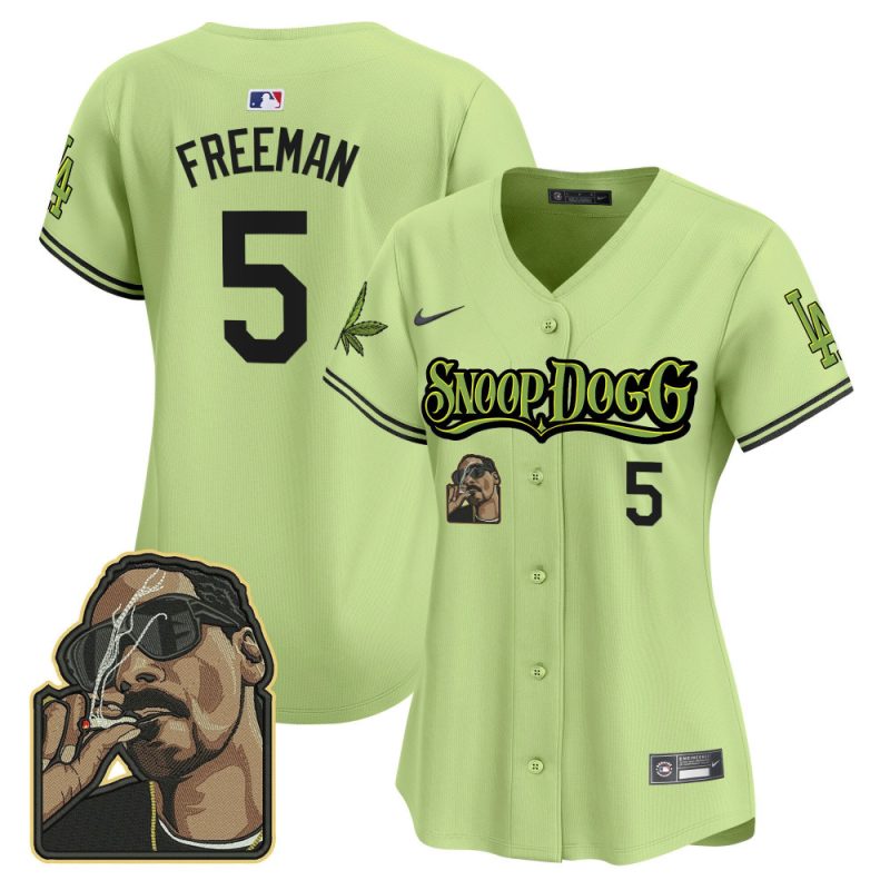 freddie freeman 5 los angeles dodgers snoop dogg women jersey light green