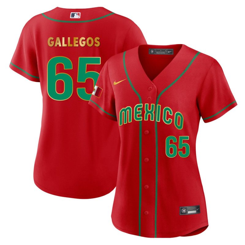 gallegos 65 mexico 2023 baseball jersey red gold trim