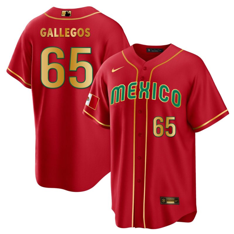 gallegos 65 mexico 2023 baseball men jersey red gold