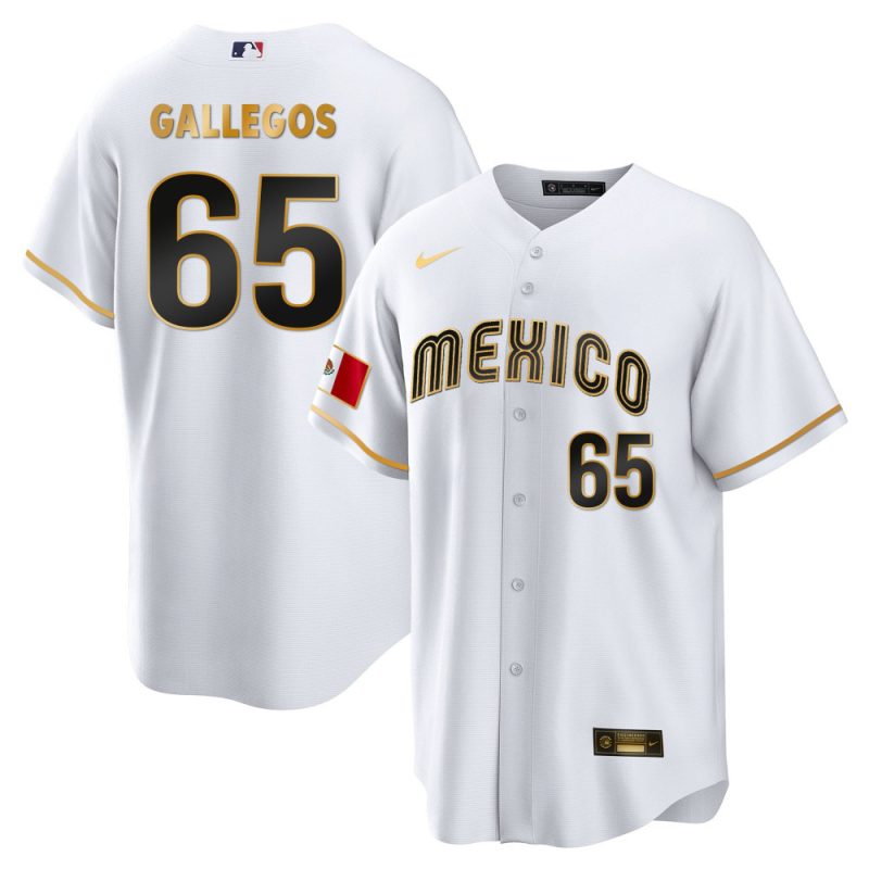 gallegos 65 mexico 2023 baseball men jersey white gold