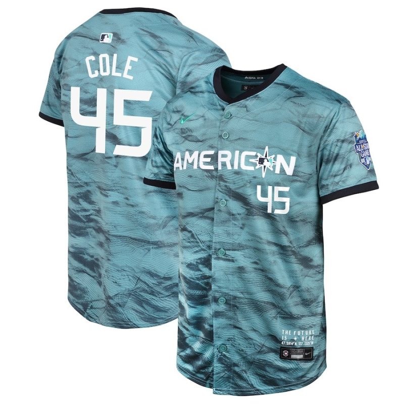 gerrit cole 45 american league 2023 all star game limited youth jersey teal