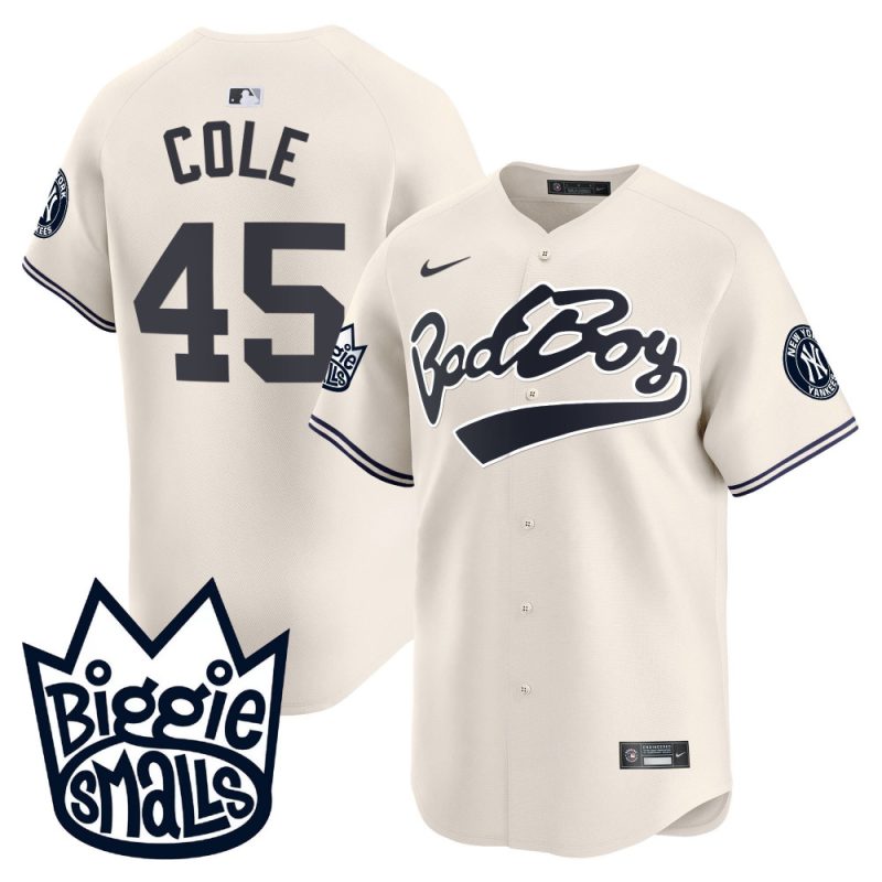 gerrit cole 45 new york yankees biggie smalls men jersey cream