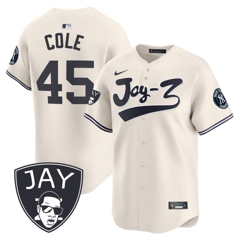 gerrit cole 45 new york yankees jay z men jersey cream