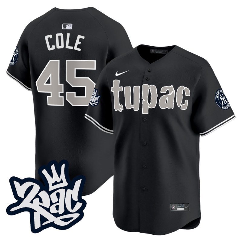 gerrit cole 45 new york yankees tupac shakur men jersey black