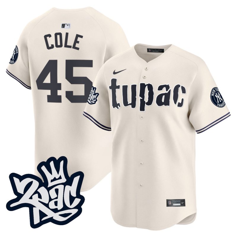 gerrit cole 45 new york yankees tupac shakur men jersey cream