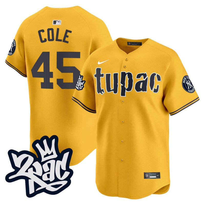 gerrit cole 45 new york yankees tupac shakur men jersey gold