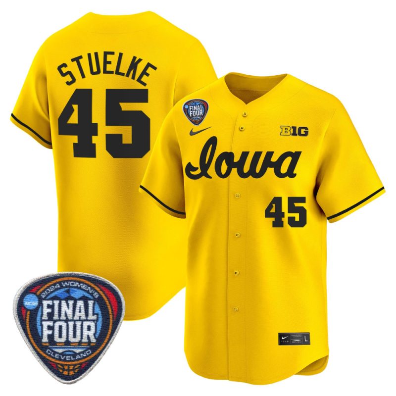 hannah stuelke 45 iowa hawkeyes 2024 final four patch men jersey gold