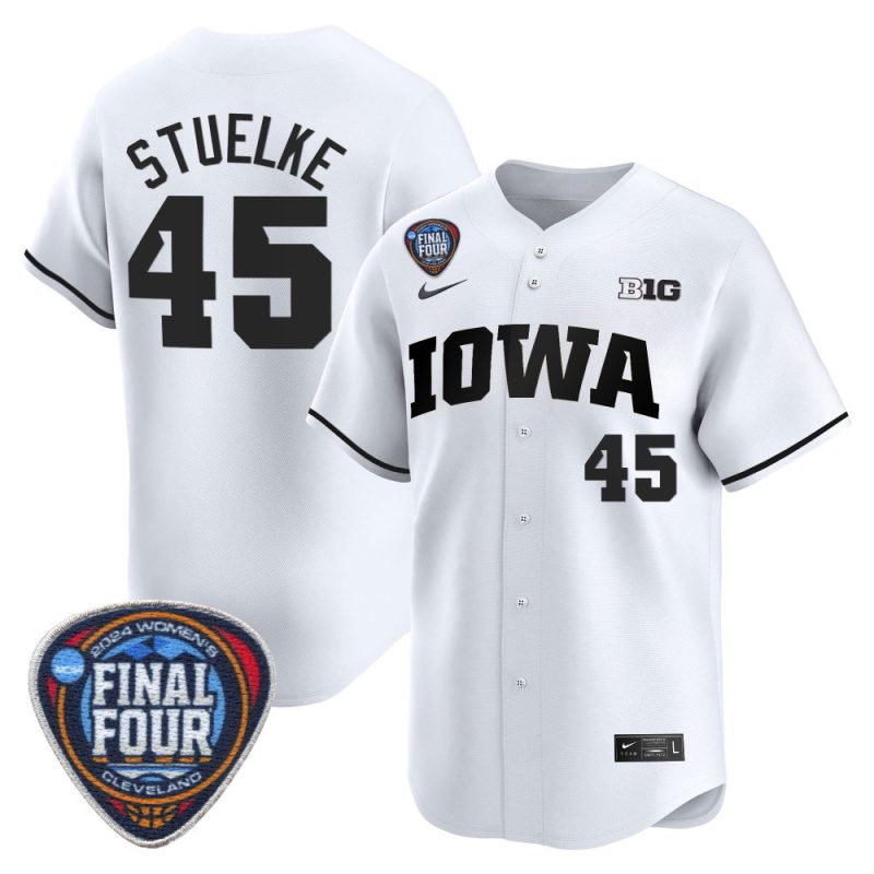 hannah stuelke 45 iowa hawkeyes 2024 final four patch men jersey white