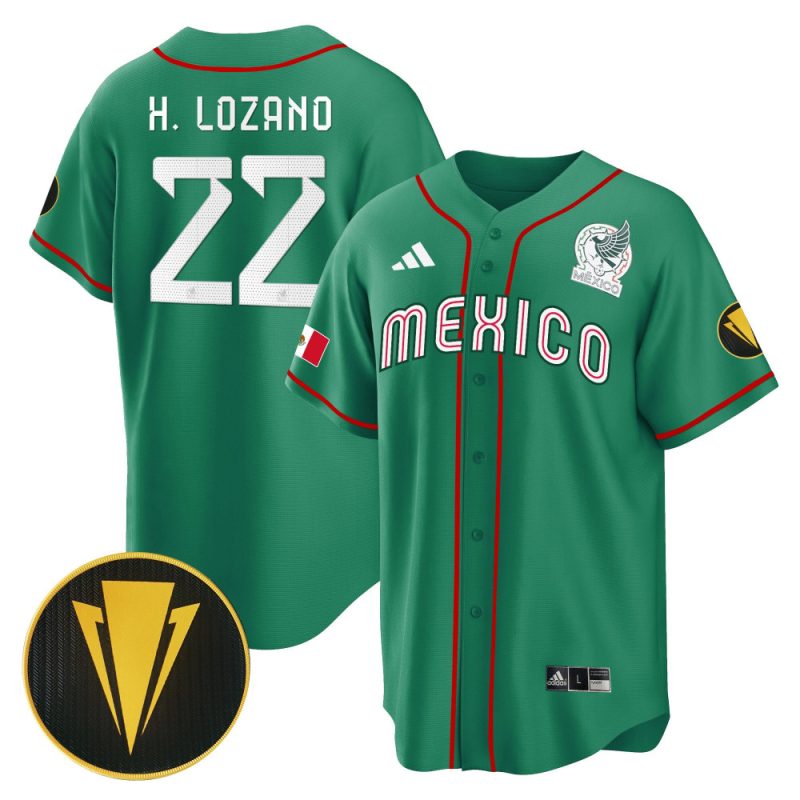 hirving lozano 22 mexico national 2023 gold cup champions baseball men jersey green