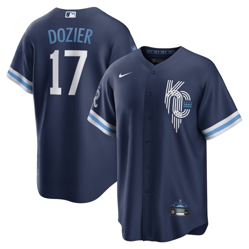 hunter dozier 17 kansas city royals city connect player men jersey navy