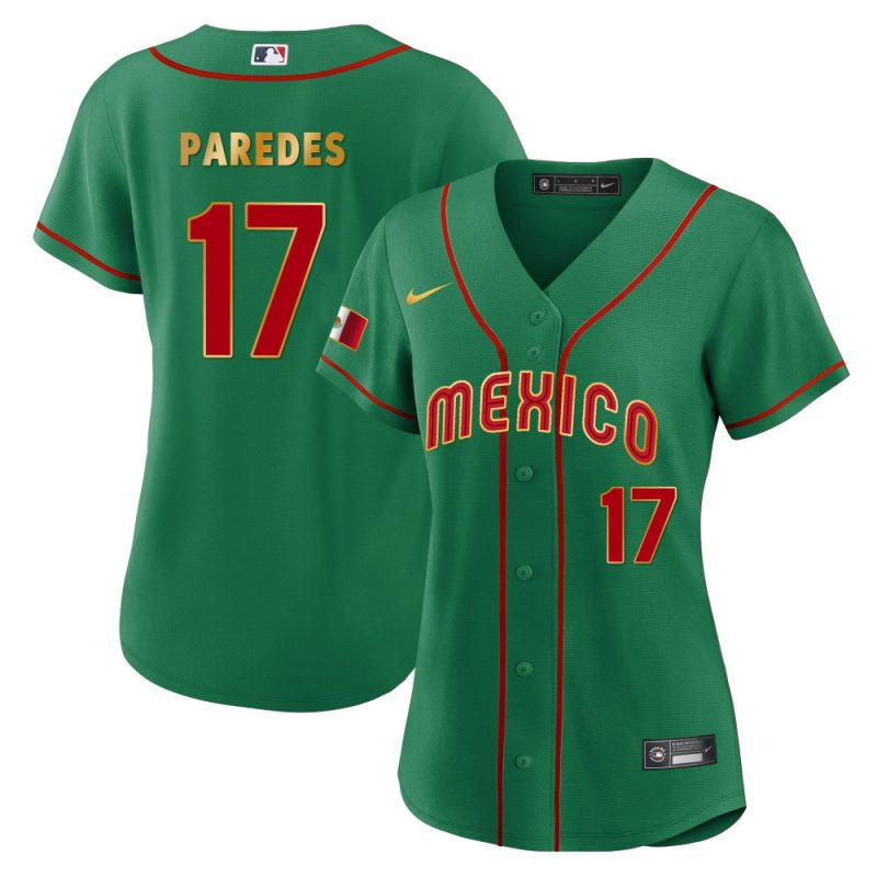 isaac paredes 17 mexico 2023 baseball jersey green gold trim