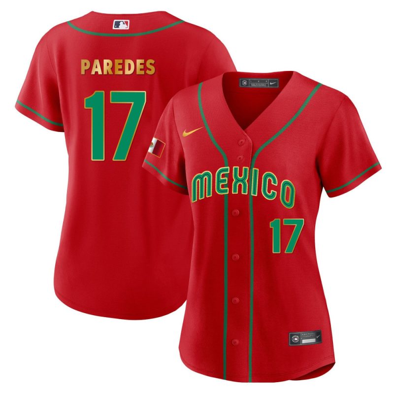 isaac paredes 17 mexico 2023 baseball jersey red gold trim