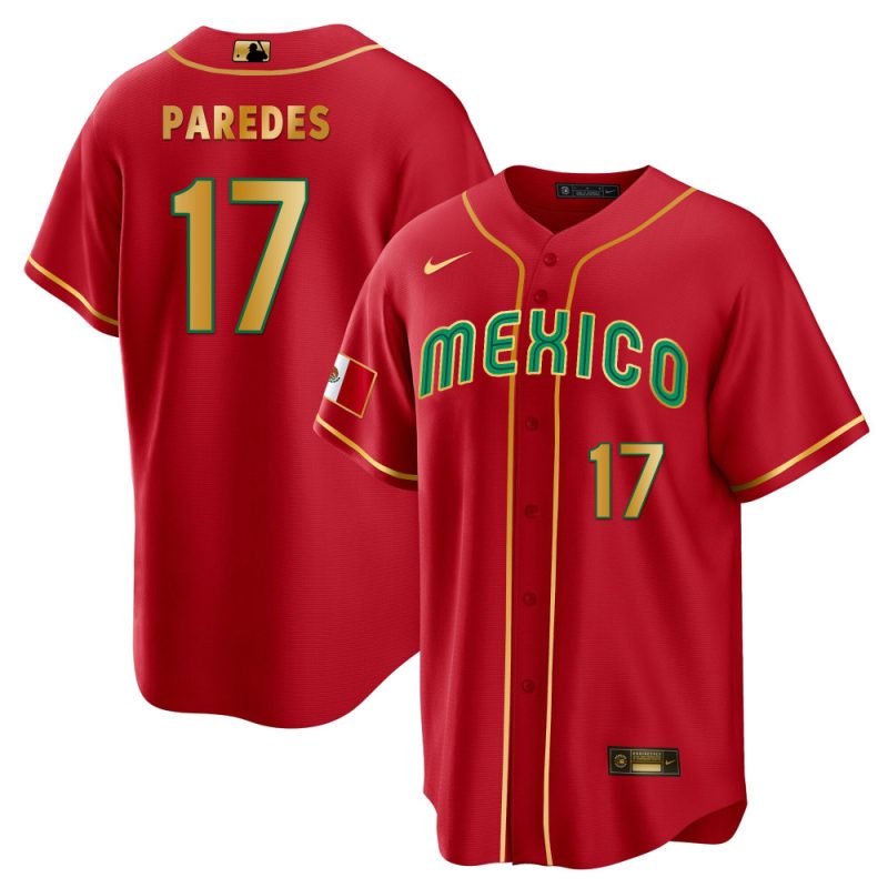 isaac paredes 17 mexico 2023 baseball men jersey red gold