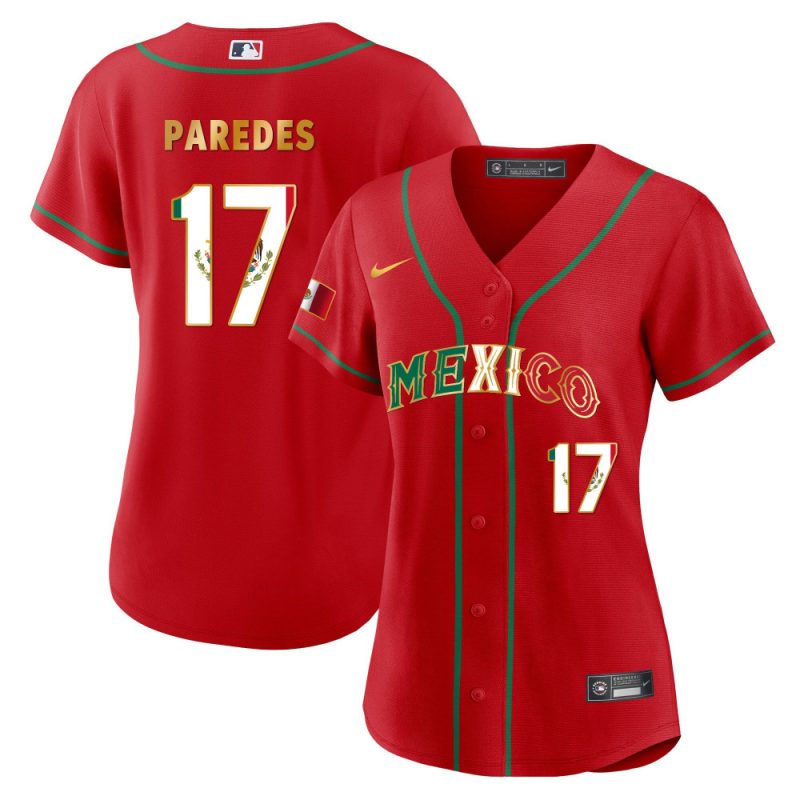 isaac paredes 17 mexico 2023 flag baseball jersey red gold