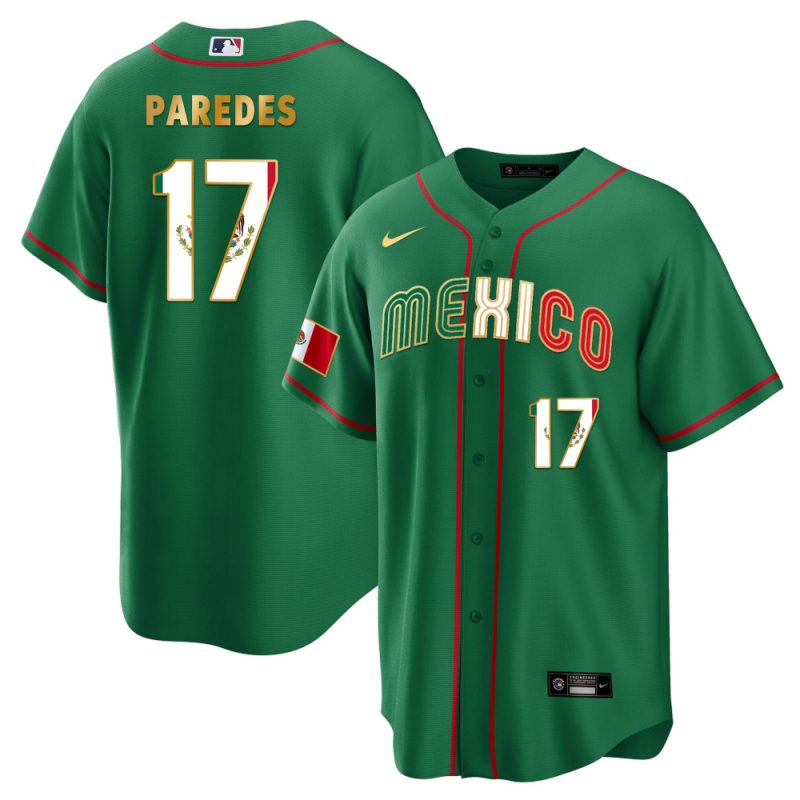 isaac paredes 17 mexico 2023 flag baseball men jersey green gold