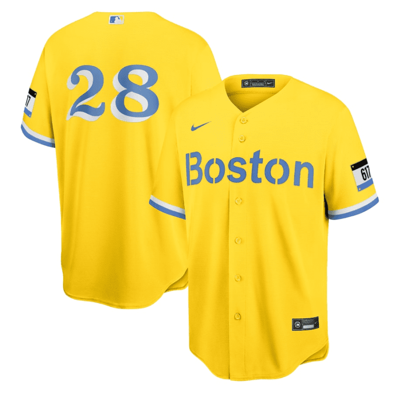 j d martinez 28 boston red sox city connect jersey gold light blue