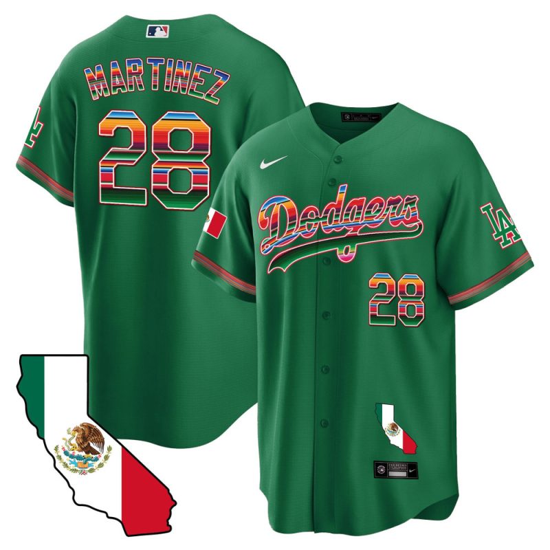 j d martinez 28 los angeles dodgers mexico california map baseball men jersey green