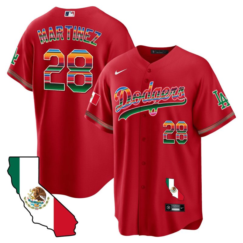 j d martinez 28 los angeles dodgers mexico california map baseball men jersey red