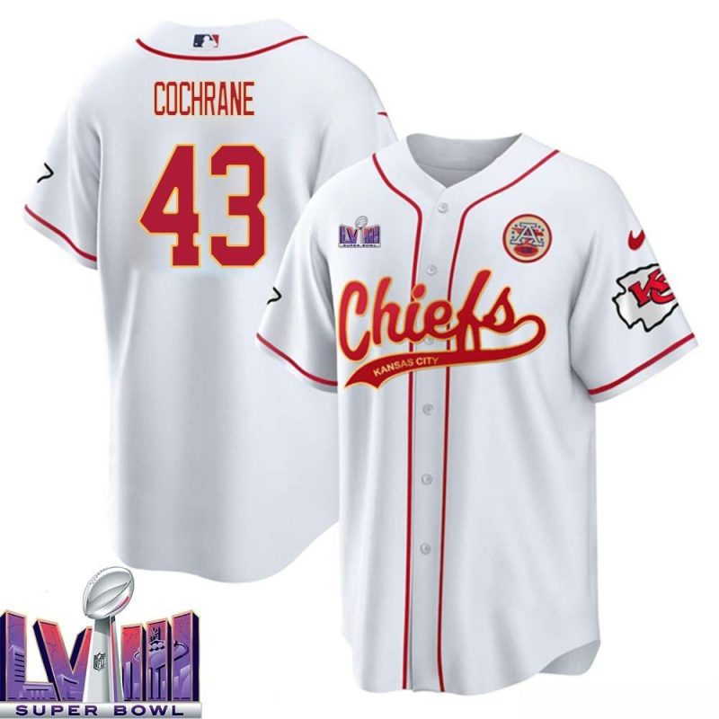 jack cochrane 43 kansas city chiefs super bowl lviii baseball men jersey white