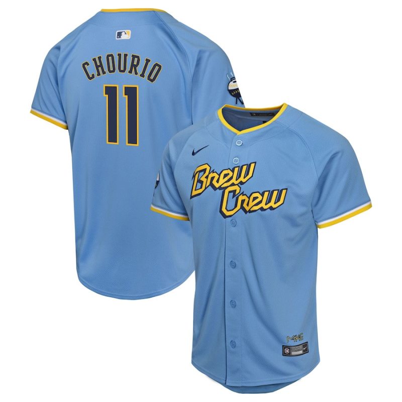 jackson chourio 11 milwaukee brewers 2024 city connect limited youth jersey powder blue