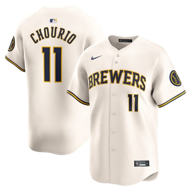 jackson chourio 11 milwaukee brewers home limited men jersey cream