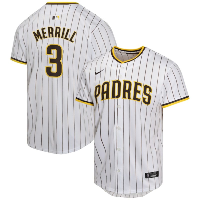 jackson merrill 3 san diego padres home player game youth jersey white