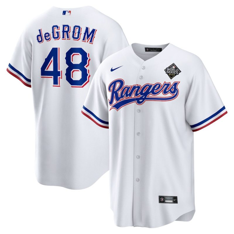 jacob degrom 48 texas rangers 2023 world series men jersey white