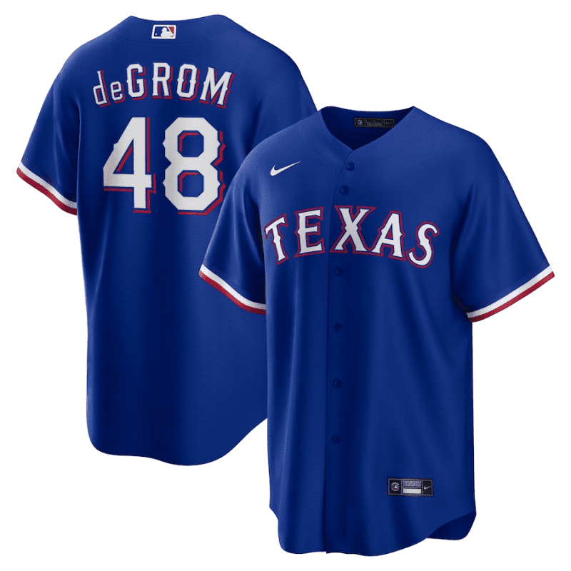 jacob degrom 48 texas rangers alternate men jersey royal