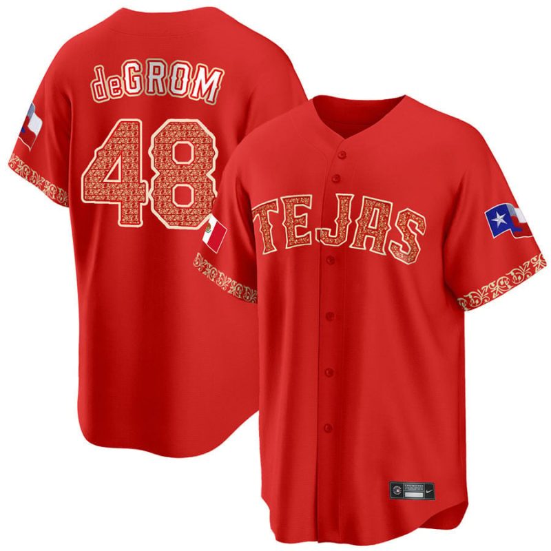 jacob degrom 48 texas rangers mexican collection baseball men jersey red