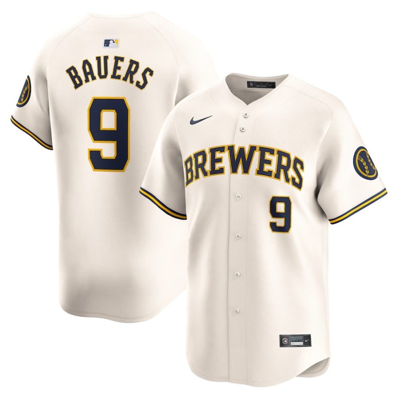 jake bauers 9 milwaukee brewers home limited player men jersey cream