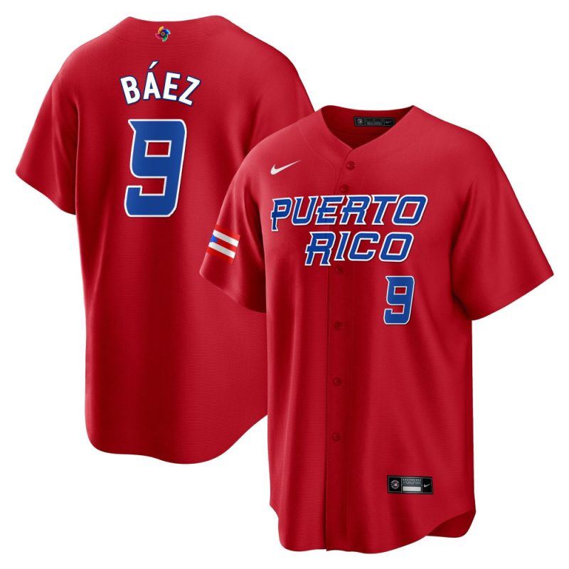 javier baez 9 puerto rico 2023 world baseball classic baseball men jersey red