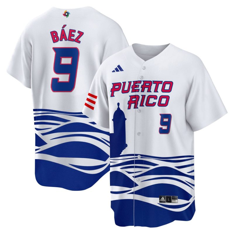 javier baez 9 puerto rico 2023 world baseball classic baseball men jersey white