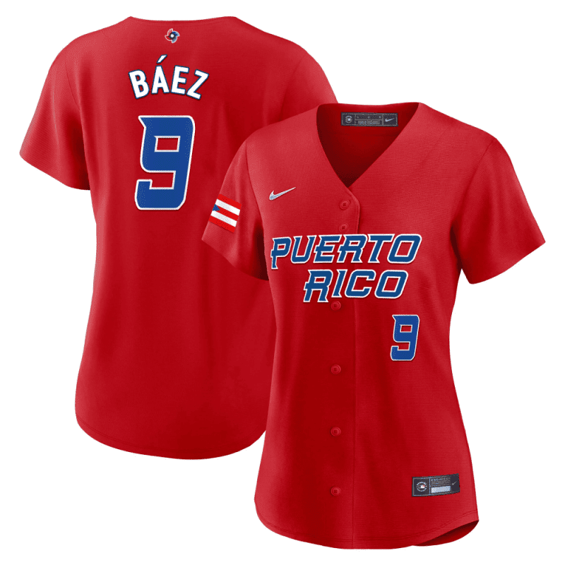 javier baez 9 puerto rico 2023 world baseball classic baseball women jersey red